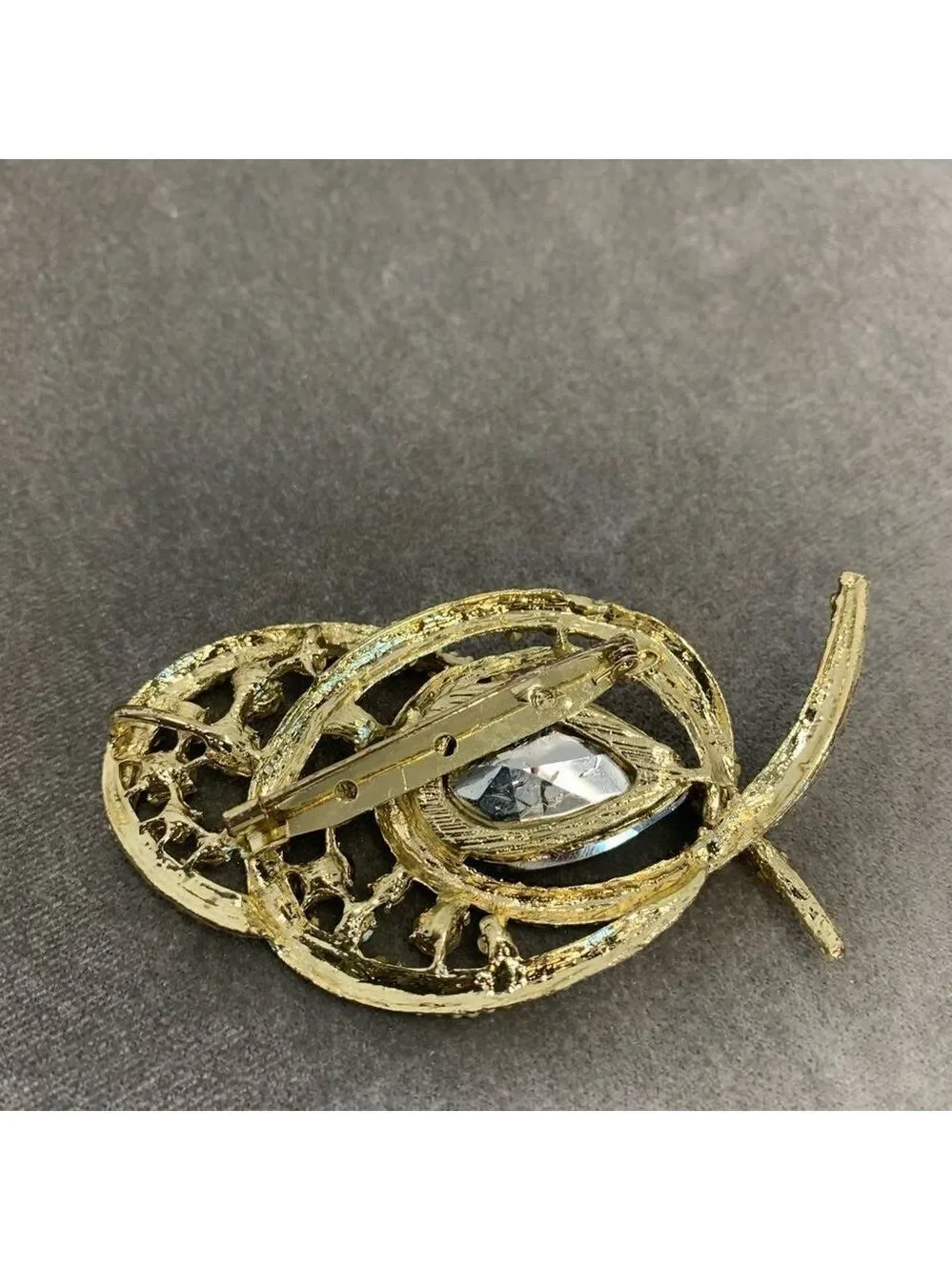 Bronze gold crystal rhinestone brooch pin